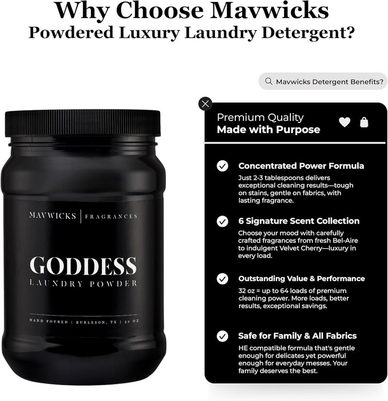 Mavwicks - Luxury Laundry Detergent Powder (Goddess) 32 Oz – Concentrated for Tough Stains and Odors, For All Washing machine types – Gentle on Fabrics - Image 2
